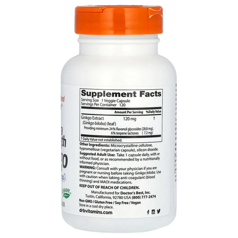 Image of Extra Strength Ginkgo (120mg) 120caps supplement facts